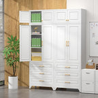 90" Kitchen Pantry Cabinet with 3 Drawer,Metal Storage Cabinets with Doors and 4 Adjustable Shelves,White Kitchen Cabinet with 2 Gold Handles,Food Cupboard for Livingroom,Pantry, Bathroom