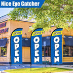 Buryeah 3 Sets Now Open Feather Flag Pole Kit for Business Advertising 7 ft Open Flag Banner Sign with Pole Kit Ground Stake and Portable Bag for Outside Ground (Blue)