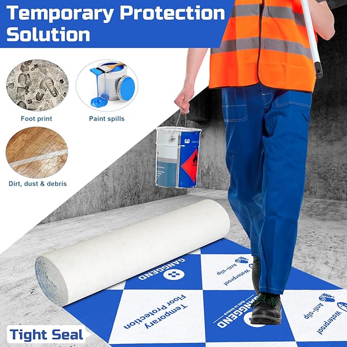 39in x 164ft Temporary Floor Protection for Construction & Renovation, Heavy Duty Floor Protection for Hardwood Floors, Tile, Carpet, Countertops, Hard Paint Protection (Blue and White)