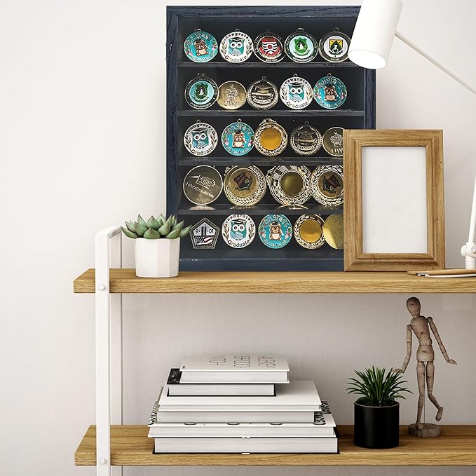 GMFrames 11x14 Wooden Shadow Box Frame with Removable Shelves Deep Display Case for Military Medals Keepsakes Black