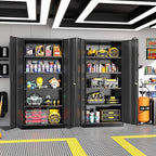 Greenvelly Metal Storage Cabinet with Lock,71" Metal Garage Cabinet with 2 Doors and 4 Adjustable Shelves,Lockable Storage Organization, Steel Tool Cabinets for Office,Home,Garage,Gym,School (Black)