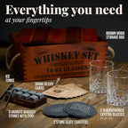 Mixology & Craft Premium Whiskey Set | Two 10oz Cystal Old-Fashioned Glasses, 8 Granite Chilling Stones, Metal Tongs, Recipe Cards in Rustic Wooden Crate Gift Set | Jameson Whiskey