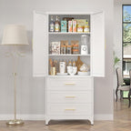 Metal Kitchen Pantry Cabinet with 3 Drawers，75 Inch White Food Pantry Cabinets for Kitchen Storage with 2 Adjustable Shelves,Tall Storage Cupboard for Living Room,Dining Room Office