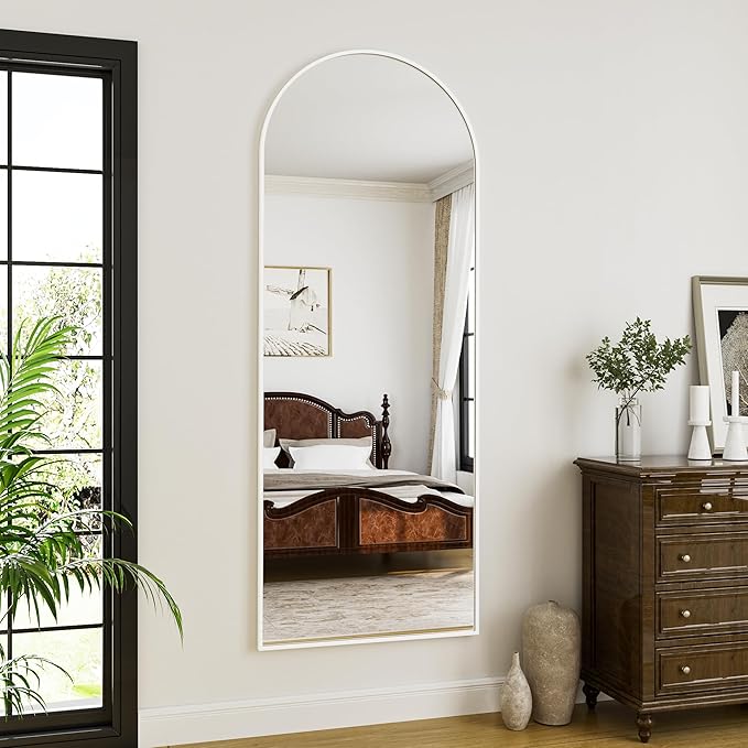 Floor Length Mirror, 71"x26" Arched Full Length&Standing Hanging or Leaning&Freestanding Full Body Mirrors, Wall Mounted Mirror with Thin Aluminum Frame (White)