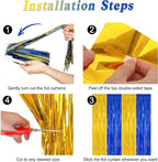 2 Pack Graduation Backdrop, 3.28 FT x 7.05 FT Class of 2025 Decorations, Blue Gold Fringe Curtains Tinsel Backdrop Party Streamer, Metallic Blue and Gold Graduation Decorations 2025