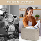 Shelf Woven Storage Basket, 15 x 10 x 9” Closet Rope Baskets For Organizing, Square Bins with Handles, Brown