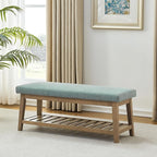Entryway Shoe Bench with Cushion, End of Bed Bench,Upholstered Bench for Kitchen, Bench with Solid Wood Shelf, Fabric Ottoman Bench for Hallway, Living Room (Teal)
