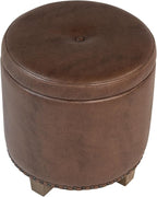 Homepop Home Decor | Upholstered Round Storage Ottoman with Nailheads| Ottoman with Storage for Living Room & Bedroom, Brown Faux Leather
