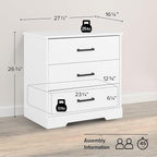 Prepac Rustic Ridge Farmhouse Nightstand Bedside Table, White Nightstand for Bedroom, End Table with 3 Drawers 16.25"D x 27.5"W x 26.75"H