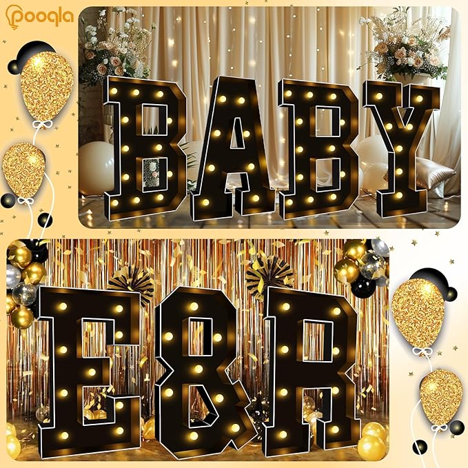Pooqla 3FT Marquee Light Up Letters, Black LED Party Decor Large Marquee Letters 3 Feet Tall, Giant Mosaic Letter for Birthday Graduation Anniversary Wedding Decoration, Letter W