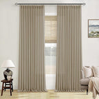 Neutral Pinch Pleated 96 Inch Curtains 2 Panels Set for Windows Flax Linen Textured Drapes Pinch Pleat Back Tab Privacy Light Filtering Greige Curtain Drape with Hooks Rings for Living Room Bedroom