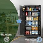 Aobabo Upgraded Garage Storage Cabinets with Wheels,Metal Storage Cabinets with 5 Adjustable Shelves for Garage Home Office Storage, Black,71''H*34''W*18''D,Assembly Required