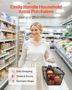 VEVOR Shopping Baskets, 12 PCS, 21L Stackable PE Plastic Grocery Baskets with Handles, Dense Mesh Structure, Holds up to 20 lbs, Portable for Grocery, Retail, Stores, Supermarket, Home Use, Black