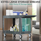 YITAHOME Utility Cart on Wheels, 550 lbs 2 Shelf Heavy Duty Rolling Carts, 45 x 25 in Plastic Service Cart Work Carts with Wheels for Warehouse Garage School & Office, Cleaning, Gray