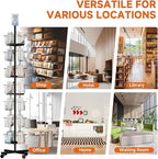 TONGMO 7-Tier Greeting Card Display Rack: 28-Pocket Rotating Countertop Stand for Postcards, Brochures, and Greeting Cards (White, 68.9”H)