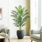 Artificial Palm Tree 7FT Faux Plants Indoor Tropical Fake Palm Tree Areca Floor Plant in White Pot with 18 Trunks & Real Bark Design, Faux Palm Plant for Outdoor Patio Home Room Office Decor