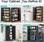 SISESOL Metal Storage Cabinet with Doors and Shelves,Black Storage Cabinet with Leg,Metal Pantry Cabinets,Ventilated Pantry Closet,Tall Large Cupboard for Home,Kitchen,Dining/Living/Laundry Room