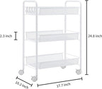 JANE EYRE 3-Tier Rolling Utility Storage Rack Cart on Wheels, Trolley Craft cart, Multi-Purpose Organizer Shelf, White