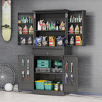 VINGLI Metal Storage Cabinet with 4 Doors & 1 Drawer, 71'' Steel Locking Cabinet with 6 Door Hanging Shelves and Adjustable Shelves for Garage, Warehouse, Home Kitchen, Dining Living Room (Black)