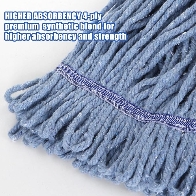 Commercial Mop Head Replacement,Industrial Wet Mop Refills with Cotton Looped End String for Floor Cleaning Heavy Duty,Pack of 6,Blue