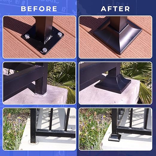 Deck Post Cover Durable, Snap-Together Shoe Base Instantly Transforms Hand & Stair Rail Feet Porch, Stair & Deck Base Bracket Covers UV-Resistant ABS Plastic (Black)
