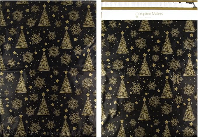 Inspired Mailers - Christmas Poly Mailers 14.5x19 Holiday Variety Pack of 30-10 each: Trees & Snowflakes, Rose Gold Trees, Gold Snowflake Baubles (14.5x19, 30 Pack)