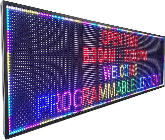 P10 Large Programmable LED Scrolling Sign 77”X20”, Bright Outdoor Digital Signs Waterproof, Full Color Led Open Signs for Business Advertising, Restaurant, School, Commerce, WiFi Control Electronic Message Display Board