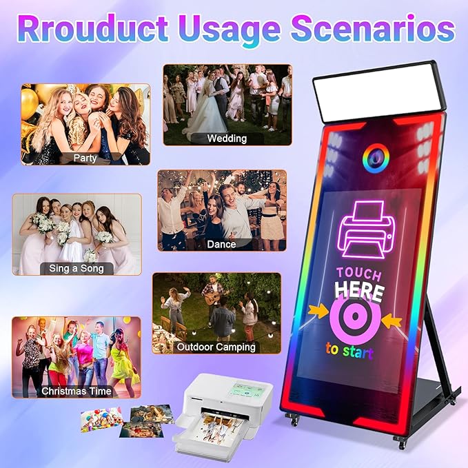 Magic Mirror Photo Booth 65" with 43" Touch Screen Selfie Mirror Photo Booth Machine with Flight Case, Mirror Photo Booth for Event Rental Wedding Party