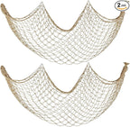 Decorative Fishing Net 2 Pack, 5x10 ft Large Caramel Fish Net Decor for Wall, Photo Display, Nautical Mermaid Pirate Ocean Themed Beach Hawaii Under The Sea Party Decorations