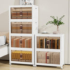 Storage Bins with Lids and Wheels, 398QT-99.5QT*4Tier Collapsible Bathroom Storage Cabinet with Clear Doors, Plastic Stackable Closet Organizers and Containers White