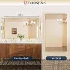 Keonjinn Gold Mirrors for Wall, 60” x 36” Large Brushed Brass Bathroom Mirrors for Over Sink, Rounded Rectangle Farmhouse Vanity Mirror, HD Tempered Glass Modern Decorative Mirror(Horizontal/Vertical)