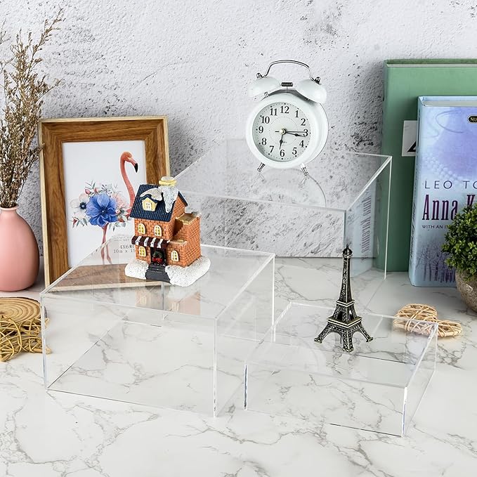 6Pcs Clear Buffet Risers Acrylic Boxes Display Risers Food Risers for Buffet Table Display Riser for Platter Parties Weddings Catering Dessert Collectibles Figures Show ( 6''x7''x8'')