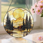 8-Inch Stained Glass Ornament, Stained Glass Window Hanging, Window Hanging Decor Suncatcher, Mountain Sunset Ornament | Holiday, Mother’s Day, Housewarming | Gifts for Nature Lovers, Friend & Family