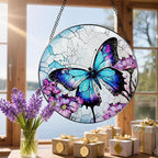 8 Inch Stained Glass Suncatcher Ornament, DOUHASU Butterfly Sun Catchers Indoor Window, Stained Glass Window Hanging, Home Decor, Butterfly Lovers Gifts for Her, Women, Mom, Grandma, Friend