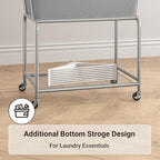 ELYKEN Laundry Cart with Wheels, Rolling Laundry Hamper with Removable Bag and Shelf, Metal Frame Laundry Basket with 4 Casters and 2 Brakes, Ideal for Bedroom, Bathroom, Laundry Room, Gray