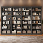 Vyre 70.8" Tall Black Bookshelf, Farmhouse Modular Bookcase with 6-Tier Adjustable Shelves, Large Storage Cabinet for Home Office, Living Room, Set of 4