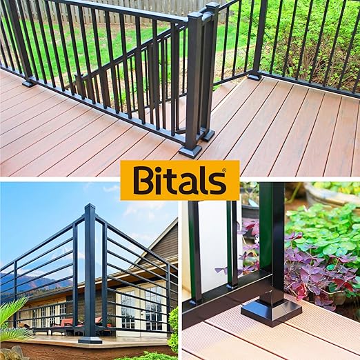 2.0"x2.0"（Actual: 2.0"x2.0"） Deck Post Base Cover Decorative Post Base Trim Skirt Black Aluminum 2Pack