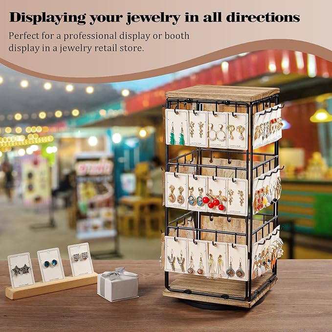360 Rotating Earring Display Stands for Selling, Earring Rack Display Holder Stand, Jewelry Display for Vendors Selling Earring Cards, Necklaces, Bracelets, Hair Accessories (48 Hooks)