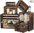 Set of 6 Nesting Wooden Crate Hollowing Out Wooden Crates for Display 6 Size Rustic Decorative Storage Container Box for Kitchen Office Bedroom Closet Farmhouse Decor