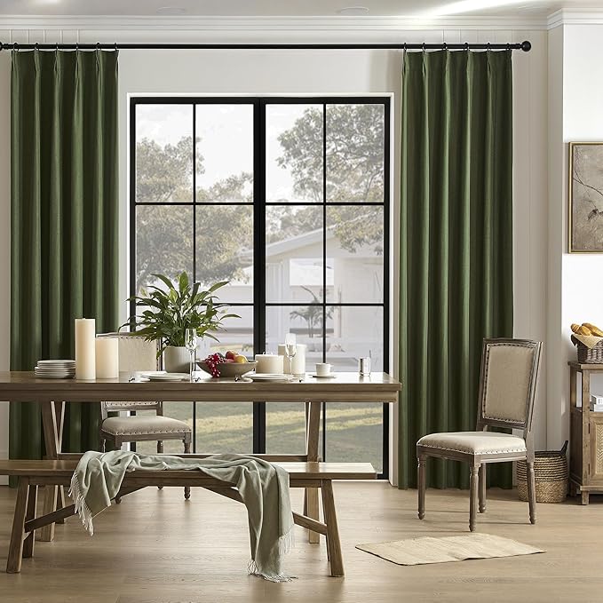 DUALIFE Pinch Pleated Blackout Curtains 108 Inches Long 9ft Length 2 Panels Set, Back Tab with Hooks,Ceiling Curtains for Track System Living Room Boho Decor,40Wx108L Inch, Olive Green