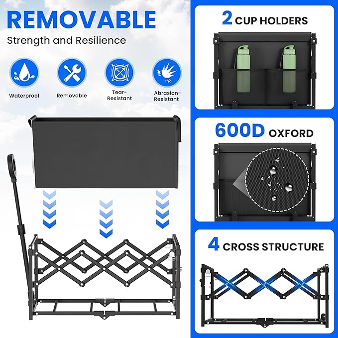 Collapsible Wagon with Wheels, 350lbs Wagons Carts Foldable Wagon Cart with Expandable Storage 100L & Flexible Handle, Lightweight Portable Folding Utility Grocery Shopping Cart for Garden Camping