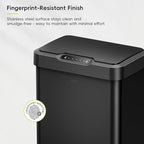 EKO Mirage-T 50 Liter / 13.2 Gallon Touchless Rectangular Motion Sensor Trash Can, Brushed Stainless Steel Finish (Matte Black)