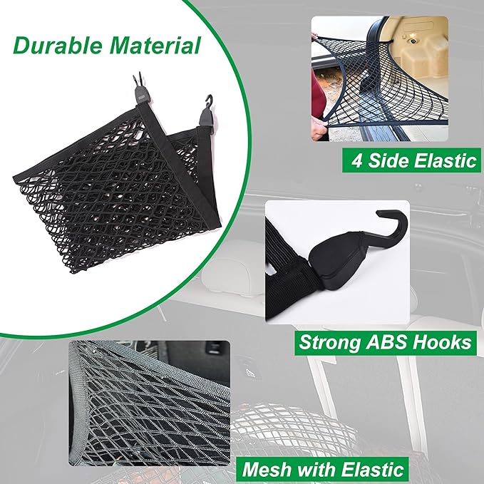 Elastic Cargo Net for SUV, Trunk Net with Hook, Car Net for Trailer, Truck Bed Netting Cover Storage,32" X 24" Stretch to 63"X43" for Universal Organizer, Luggage Cover