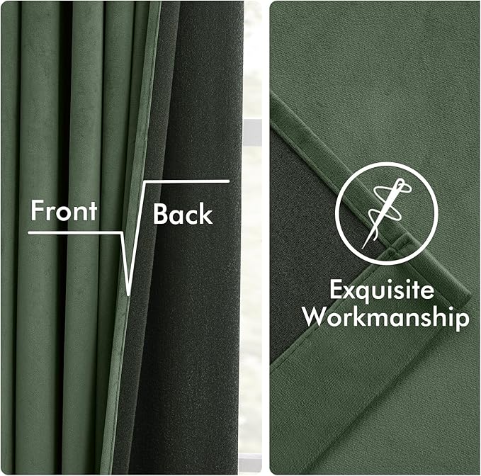 MIULEE Velvet Curtains 84 Inches Long 2 Panels Set for Bedroom, Pinch Pleat Back Tab Luxury Thermal Insulated Living Room Darkening Drapes Pleated Blackout Window Curtains with Hooks, Olive Green