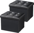 AmasSmile Storage Ottoman Folding Foot Rest Stool, Leather Footstool Bench, Short Ottoman Stool, Storage Foot Rest Store, Books (Black-2pc, 17" D x 13" W x 13" H)
