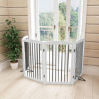 Freestanding Pet Gate - Foldable Wooden Dog Gate, 80 Inch Wide, 4 Panels, White