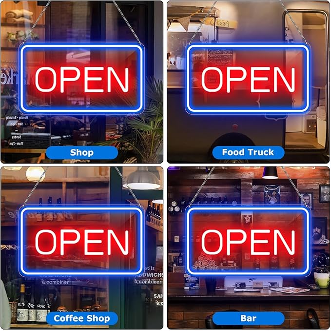 inShareplus 16"x 9" Super Bright Open Sign,12V LED Neon Open Signs for Business for Window, with ON/OFF Switch, Electric Light up Signs for Stores, Restaurants Retail Shops (Blue-Red-Horizontal)