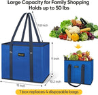 BALEINE 3Pk Reusable Grocery Bags, Foldable Shopping Bags for Groceries with Reinforced Bottom & Handles (Blue)