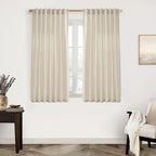 XTMYI Bathroom Window Curtains Short,Linen Sheer Boho Farmhouse Kitchen Curtains 45 Inch Length,Beige