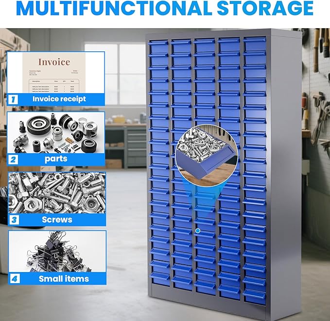 100 Drawers Bolt and Nut Tool Storage Cabinet with Shelves & Labels - Part Cabinet Bolt Bin Cabinets, Alloy Steel Tool Hardware Storage for Hardware Organization Small Items and Parts (100 Drawers)